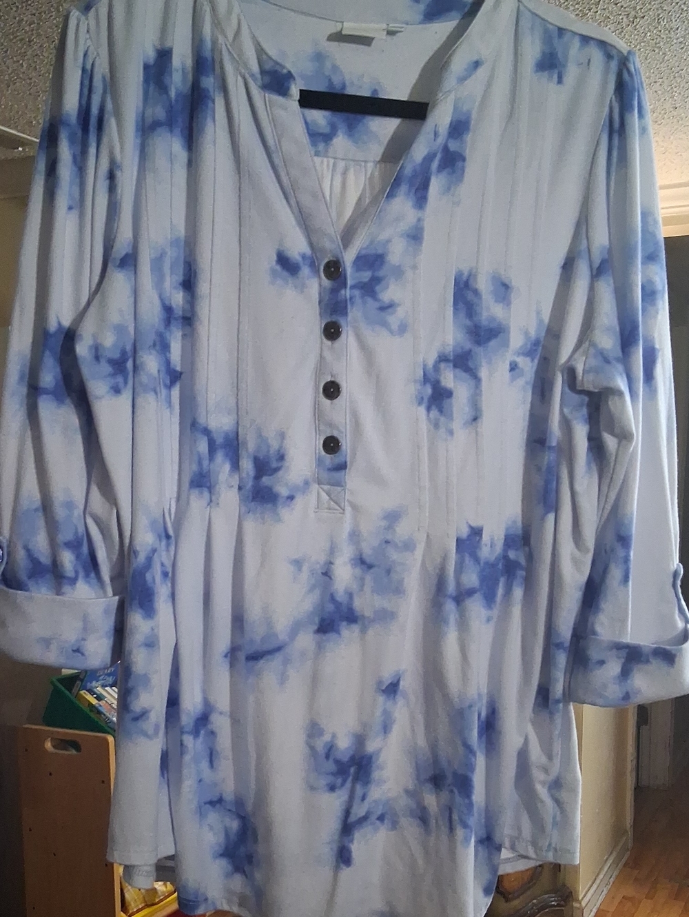 new directions White and Blue Tie-Dye Henley Tunic